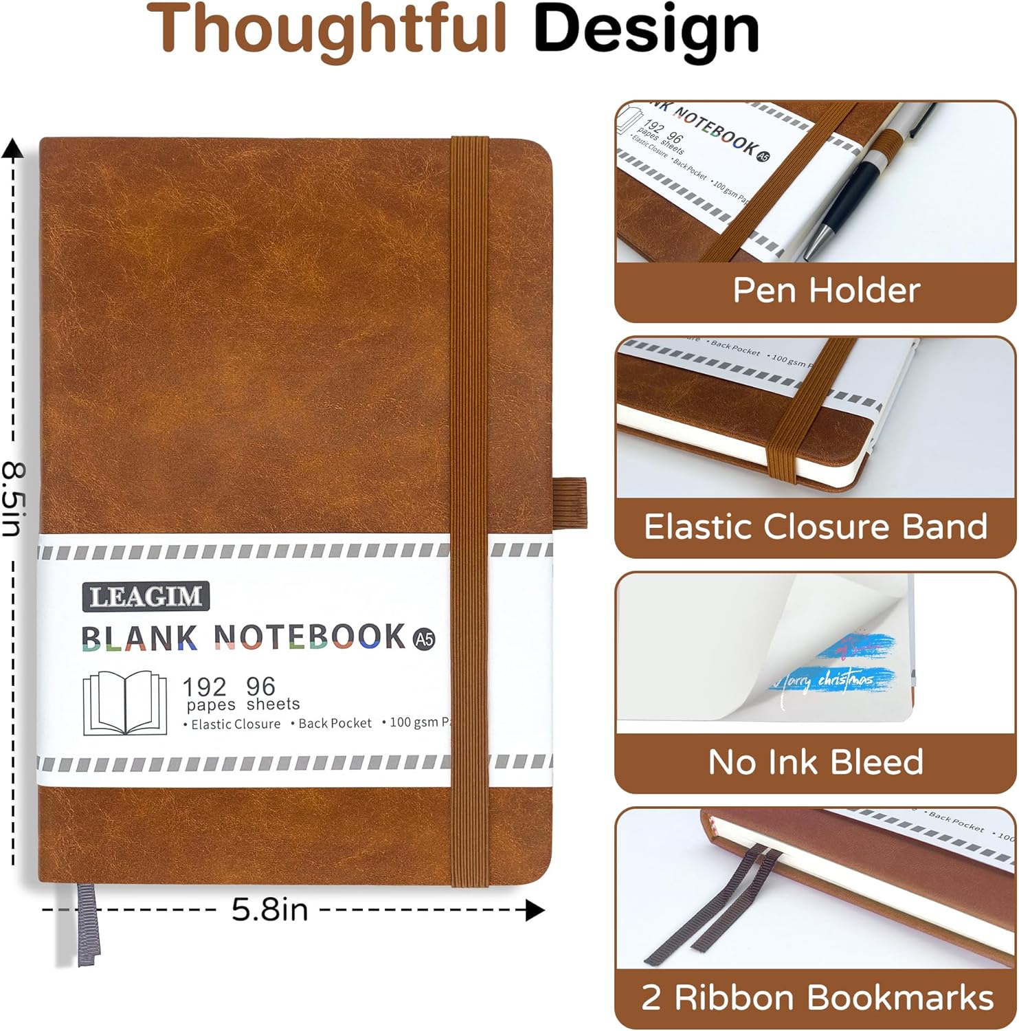A5 Blank Journal Notebook 192  - Journal Leather Hardcover incelemesi ve fiyatı