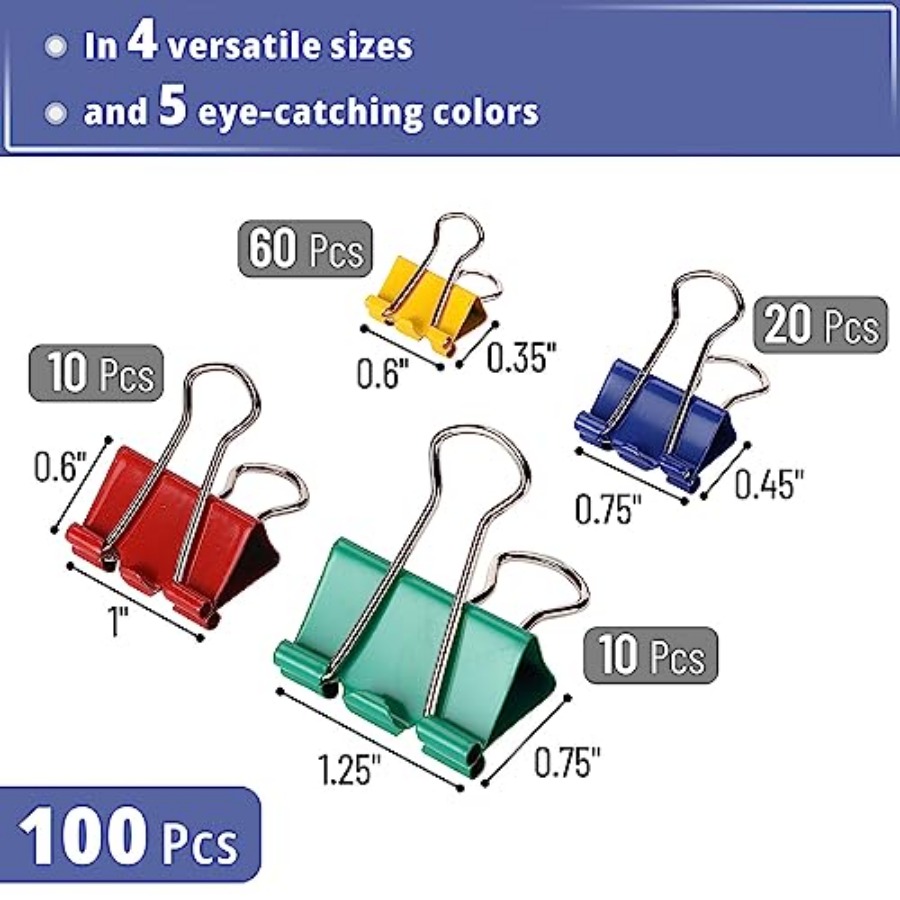 - Metal Binder Clips, 100 pcs, - Binder Clip Assorted incelemesi ve fiyatı